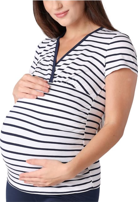 Bellivalini Dames Positie - Shirt Met Borstvoedingsfunctie – Stripe-2 – L - BLV-BLV50-123-BL