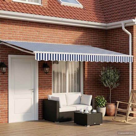 vidaXL - Handmatig - uitschuifbare - luifel - Blauw - en - Wit - 4 - × - 3,5 - m