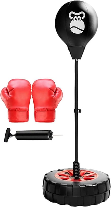 Staande bokszak - Boksreflexbal set - Conditie training - Verstelbare hoogte - 27 tot 47 inch - Zwart