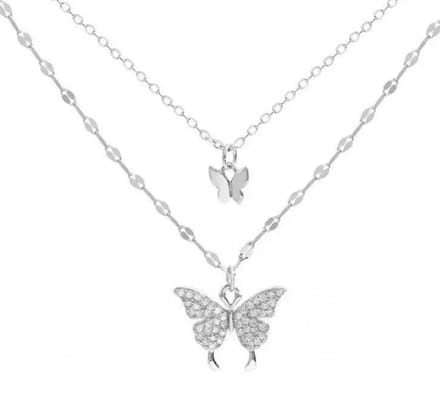 ketting- zilver- vlinder- 40 cm- Strass-Charme Bijoux