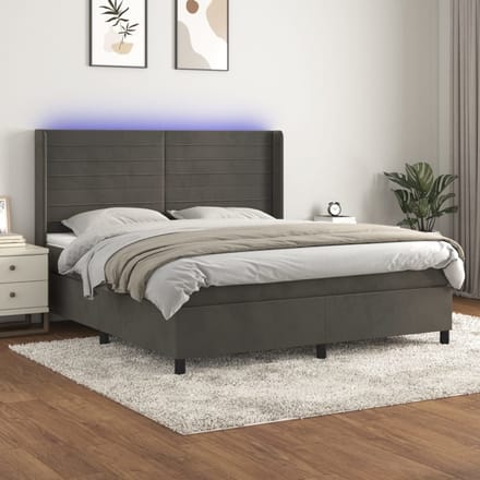 vidaXL - Boxspring - met - matras - en - LED - fluweel - donkergrijs - 160x200 - cm