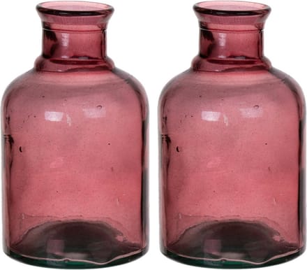 Bellatio Design Bloemenvaas - 2x - paars transparant glas - D12 x H20 cm - vaas