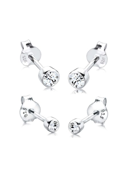 Elli - Oorbellen - Dames oorsteker set van 2 met kristal in 925 sterling zilver - Dames