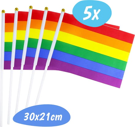 Regenboogvlag - 30cm - 5 stuks - Pride Vlag - Zwaaivlaggetjes