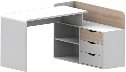 Vente-unique Hoekbureau DECLAN II - MDF - 3 lades & 2 nissen - Kleuren: Wit en eik