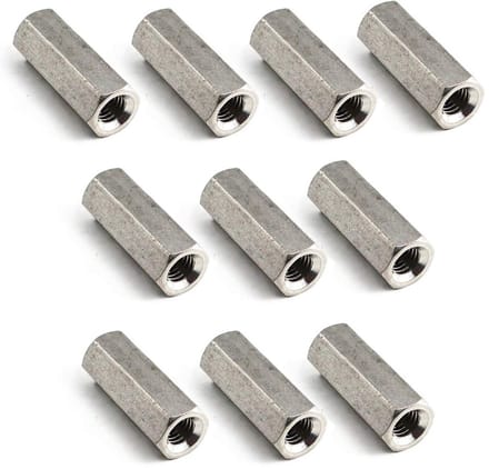 M8x13x20 Lange Hex Coupling Moer van RVS - Koppelingselement voor Rond Staal - Verpakking van 10 Stuks