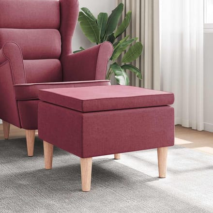 vidaXL - Kruk - met - houten - poten - stof - wijnrood