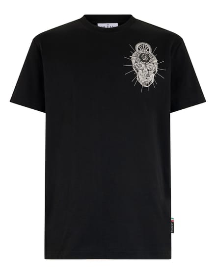 Round Neck T-Shirt Chest Embroidery Skull