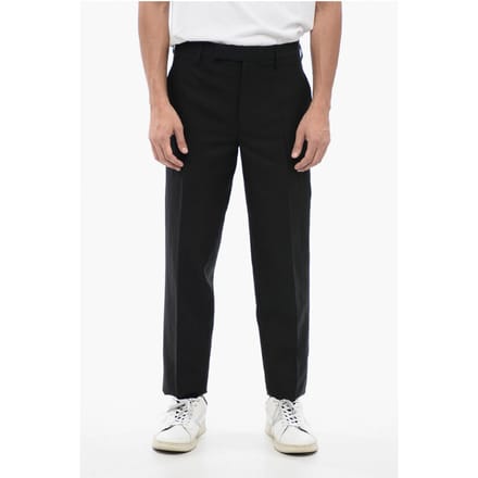 Slim fit broek van linnenmix met riemlussen in zwart