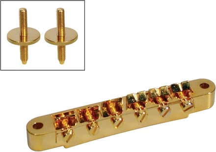 Brug voor e-gitaar, tune'o matic, goud, stud spacing 74,0mm, stud diam 4,0mm