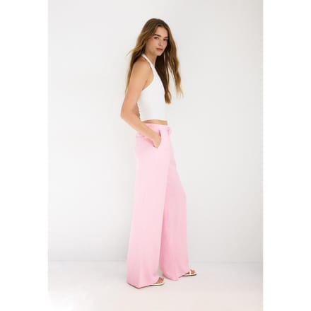 Stradivarius Soepelvallende broek met linnenlook  Pastelroze S