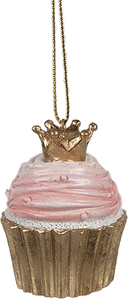 Clayre & Eef Kersthanger Cupcake Ø 4x6 cm Roze Polyresin