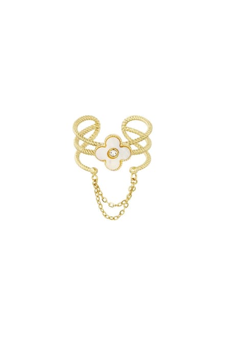 Bijoutheek Ring (Sieraad) klaver with chain Wit