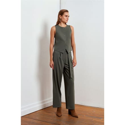 Hoge taille wijde pijpen crêpe broek