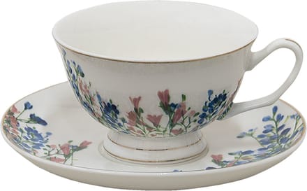 Clayre & Eef Kop en Schotel 250 ml Blauw Wit Porselein Bloemen