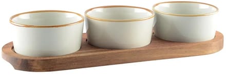 AULICA - Aperitief set – 3 Kopjes op Houten Bak - 29 x 10 x 5,1 cm