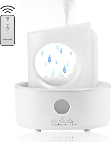 ELEVATE Aromatherapie Diffuser & Luchtbevochtiger – 3-in-1 met LED Sfeerverlichting & Regendruppel Effect – 180ml – Stil – Timer – Nachtlamp – Wit