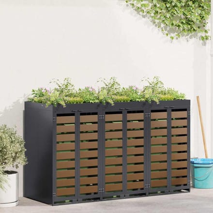 vidaXL - Wheelie - Bin - opslag - voor - 3 - bakken - Staal - Antraciet