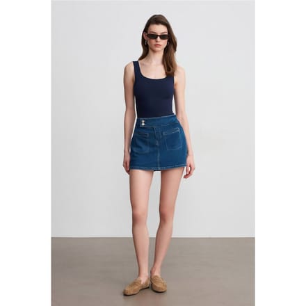 Hoge Taille Rechte Mini Denim Rok