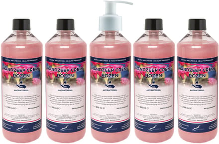 Handzeep Crème Rozen 500 ml - set van 5 stuks - met gratis pomp - Voordeelverpakking