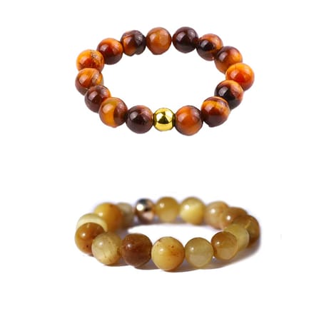 Bixorp Gems Edelstenen Ringen Set Tijgeroog + Goudkleurige Tijgeroog - Kralenring