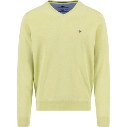 Fynch-Hatton Trui Solid Color Superfine 3-Ply Cotton V-Neck Pear / male