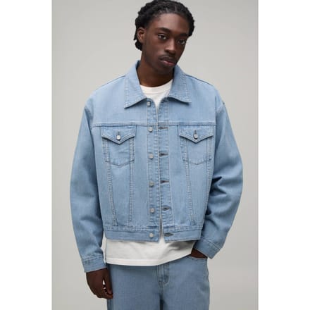 Herringbone Boxy Denim Co-Ord Jacket | Light Blue | Size XL