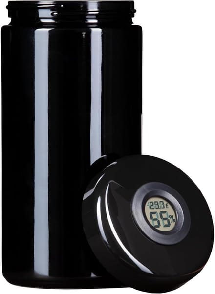 500 ml, hygrometer in deksel, UV-bescherming, opslagpot, conservering, opbergcontainer, geurdicht, luchtdicht, biofotonisch glas, paars-zwart