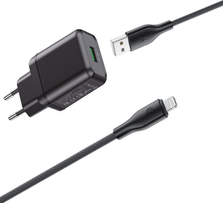 Usb adapter 5V/3A + Geschikt voor iPhone kabel 1m - Usb-A naar Lightning - Oplader geschikt voor iPhone 14 / 13 / 12 / 11 / X