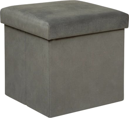 Atmosphera Poef/krukje/hocker Amber - Opvouwbare zit opslag box - fluweel Donkergrijs - D38 x H38 cm - MDF/polyester