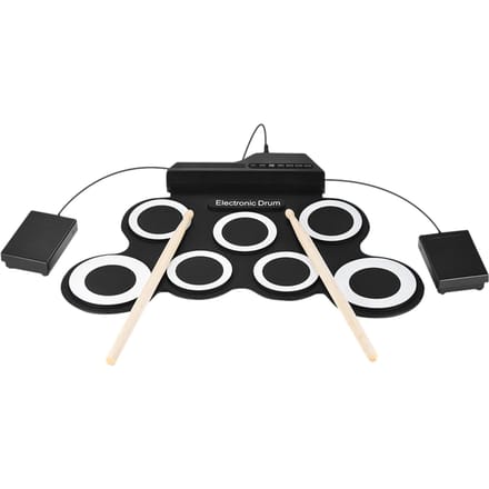 Compact formaat draagbare digitale elektronische Roll Up Drum Set Kit 7 siliconen drumpads USB-aangedreven met wit