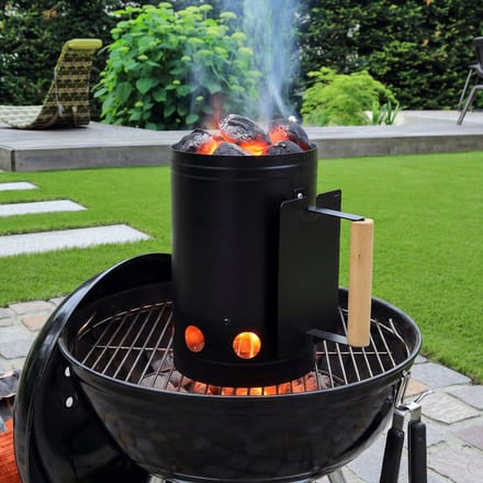 Elite BBQ briketten/houtskool starter - metaal - houten handvat - BBQ snel starter - 27 cm