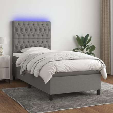 vidaXL - Boxspring - met - matras - en - LED - stof - donkergrijs - 80x200 - cm