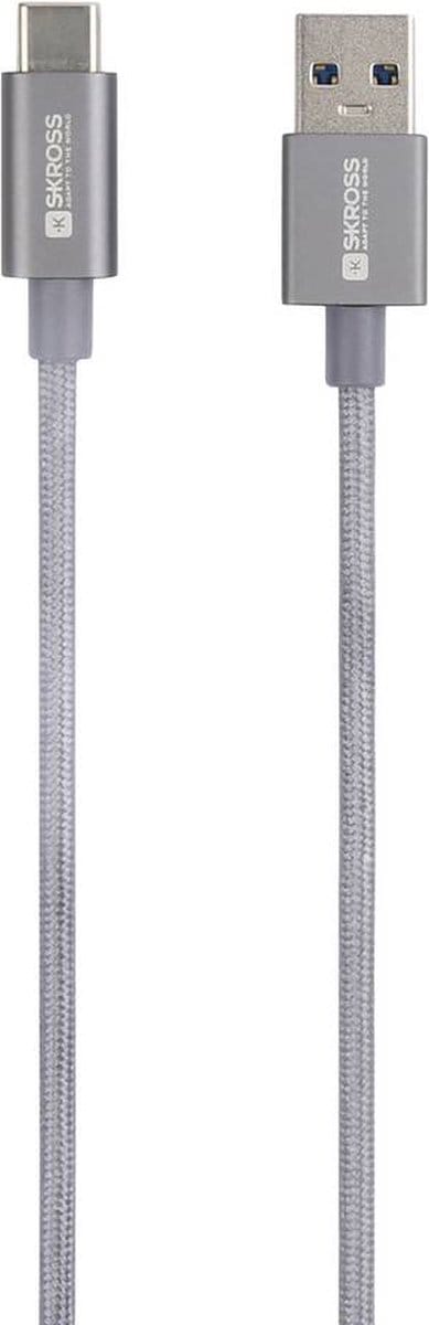 Skross USB-kabel USB 3.2 Gen1 (USB 3.0 / USB 3.1 Gen1) USB-A stekker 1.20 m Space grijs Rond, Flexibel, Stoffen mantel