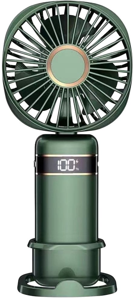 Handventilator - Groen - opvouwbaar - draagbaar - elektrisch - koude kompressor - USB-oplaadbaar - bureauventilator met 5 windsnelheden - LED-digitaal display en telefoonhouder.
