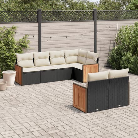 vidaXL - 7-delige - Loungeset - met - kussens - poly - rattan - zwart