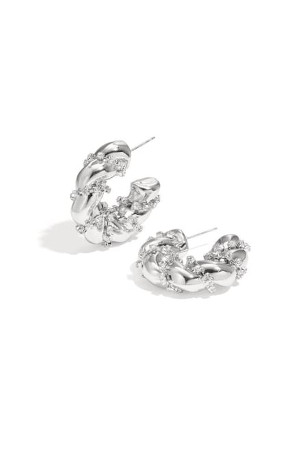 Yehwang - Hoepeloorbellen Cirkel Met Glitters - Zilver