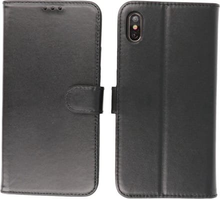 iPhone XS Max Hoesje - Echt Lederen Wallet Case Telefoonhoesje - Zwart