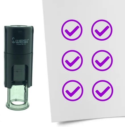 CombiCraft Stempel Checkbox Vinkje / OK 10mm rond - paarse inkt