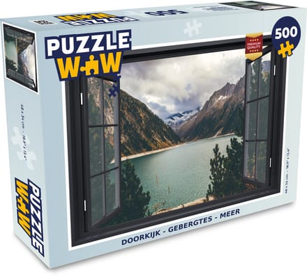 Puzzel Doorkijk - Berg - Meer - Legpuzzel - Puzzel 500 stukjes