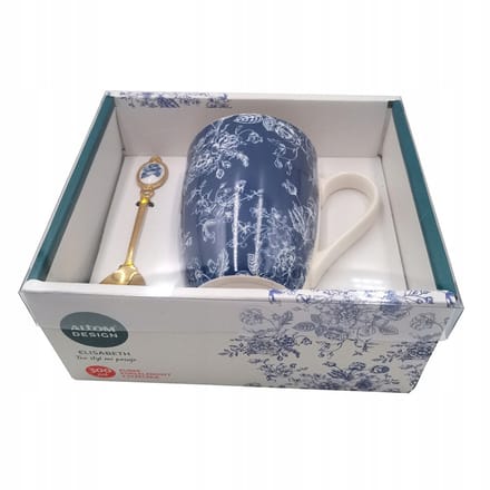 Porseleinen Mok Elisabeth met Lepel - 300ml - Bloemendessin