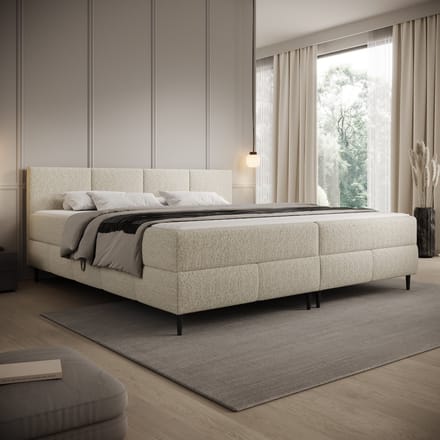 Meubella - Brisa - Boxspring opbergruimte - Teddystof beige - 200x200cm