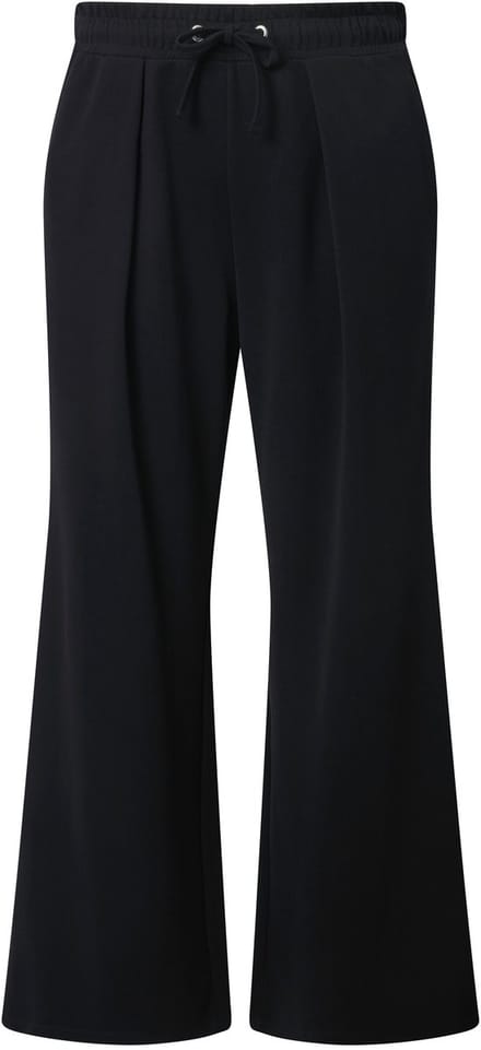 Ulla Popken - Dames - Broek bandplooien wijde pijpen elastische tailleband - Zwart - Maat 42+