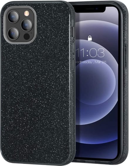 Geschikt voor Apple iPhone 12 Pro Backcover - Zwart - Glitter Bling Bling - TPU case