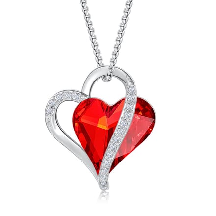 Rood Dubbel Hart Hanger met 925 Sterling Zilver - Ketting 40cm +5cm
