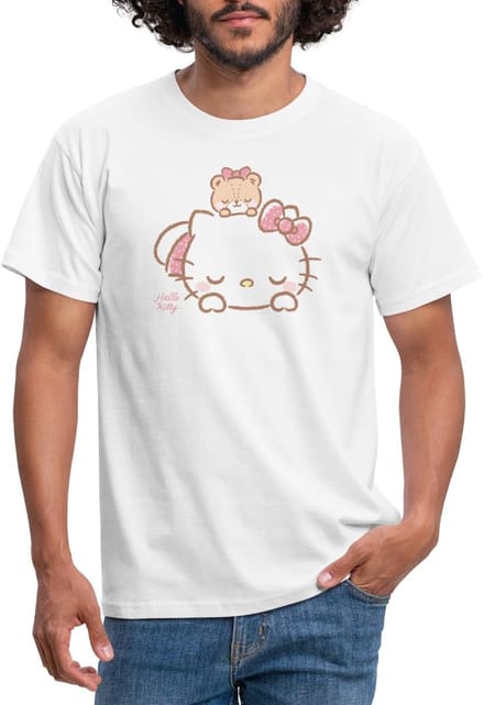 Hello Kitty Met Teddy Op Haar Rug T-Shirt Heren