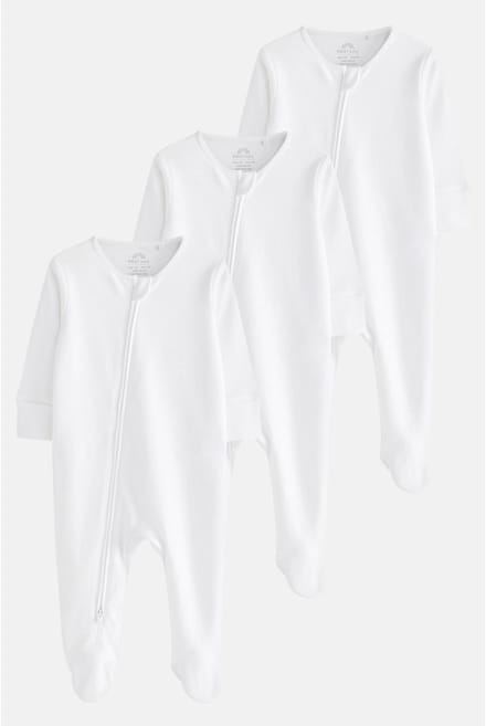 Next - Pasgeboren unisex - Essential 100% Katoenen babypakjes met rits 3 Pack - Wit