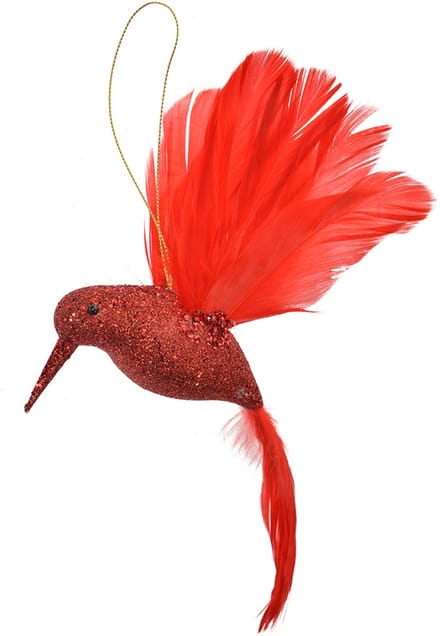 Clayre & Eef Kersthanger Vogel 22x5x15 cm Rood Kunststof