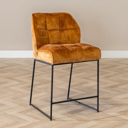 Bronx71® Velvet barkruk Janna okergeel 70 cm - barstoel