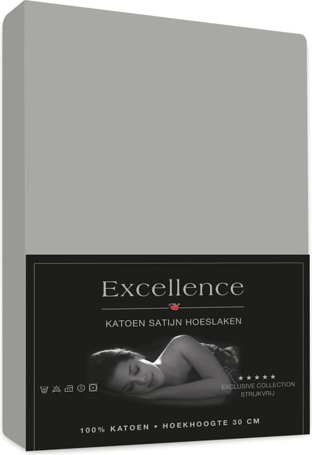 Katoen Satijn Hoeslaken 080x200+30 cm GRIJS ZILVER